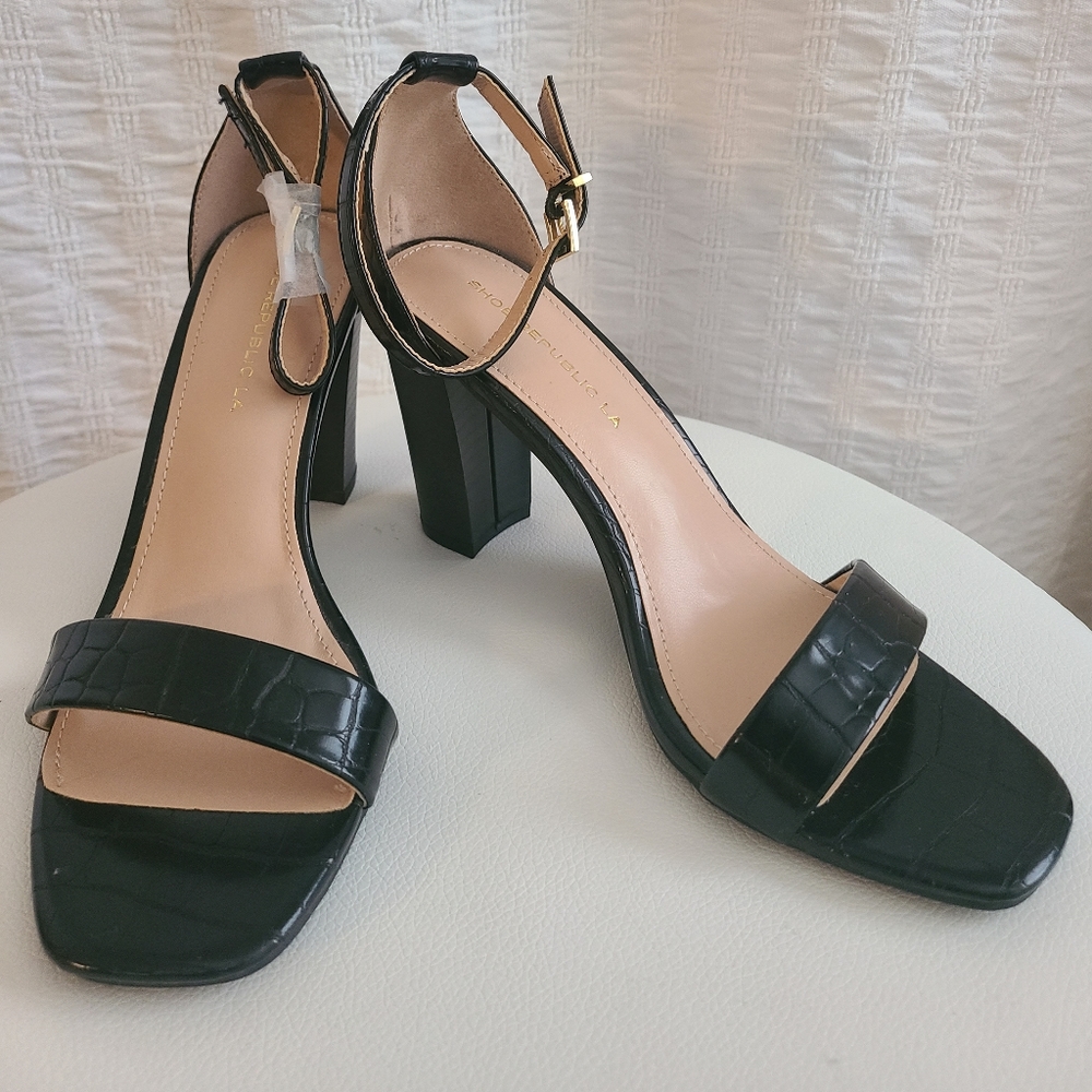 Black Croc Heel Sandal